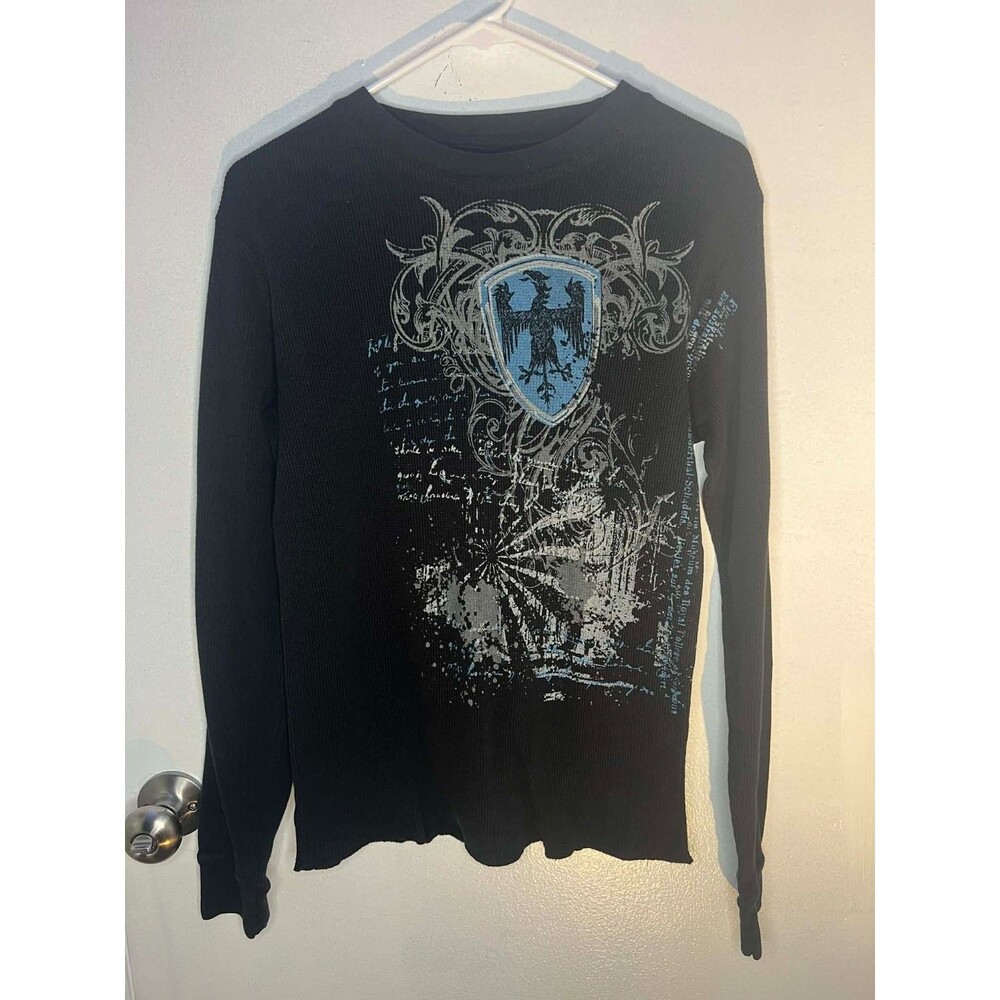 Y2K Grunge Punk Graphic Long Sleeve Shirt Dragon Bird Crest Machine Vintage